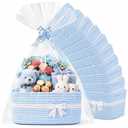 10 Pack Blue Gift Baskets Empty Woven, Cotton Rope Small Basket with Handles, Baby Boy Shower Nursery Organizer, Father's Day Graduation Includes Clear Bags and Bows