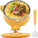KTZCTPCA Cute Dog Instant Ramen Noodle Bowl, 304 Stainless Steel Noodle Bowls with lids, 40.6 OZ Ramen Bowl with Handle and Spoon for Udon, Miso, Thai, or Pho Soup