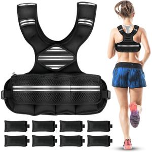 Adjustable Weighted Vest Women Men, 6-18 LBS Weighted Walking Vest with 8 Ironsand Weights & Reflective Strip, Strength Training Weight Vests for Walking Running GYM Home Workout, Large Zippered Pocket