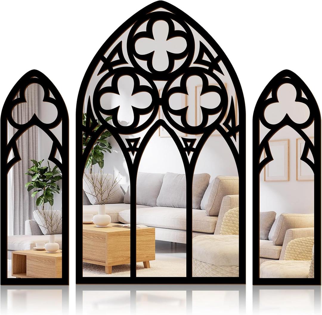 3 Pack Gothic Mirrors Wall Decor Vintage Cathedral Arch Frame Mirror Goth Room Decor 13.78 Inches Rustic Spooky Decorative Mirror Wall Hanging for Bedroom Bathroom Living Room (Silver)
