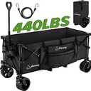 Viscamp 48''L Wagons Carts Foldable, Beach Wagon 440Lbs Collapsible Wagon Black Heavy Duty Wagon Camping Wagon Garden Cart Carts with Wheels and Elastic Rope Wagon for Shopping Camping and Storage