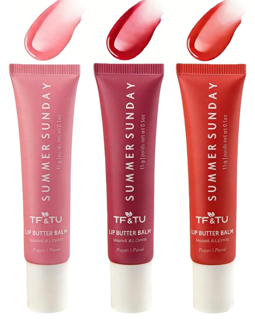 Summer Lip Balm - Ultra-Hydrating Vegan Lip Mask for Dry Lips Tinted Lip Gloss Moisturizer with Shea Butter Olive Oil Plant Waxes Instant Shine Non-Sticky Daily Lip Care 3 Packs*0.5 Fl Oz