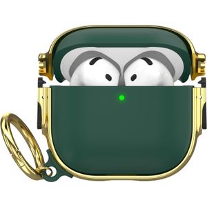 Maxjoy for AirPods 4 Case with Lock, Cute AirPods 4 Case Lock Protective Hard AirPod 4 Generation Cover for Women Men with Keychain Clip for AirPod 4th Generation Cover 2024, Green/Gold