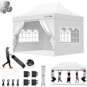 Hoteel 10x15 Pop Up Canopy Tent Heavy Duty with 4 Sidewalls, Waterproof Party Tent, Easy Set-up Commercial Instant Tents with Roller Bag & Sandbags, Hexagonal Leg