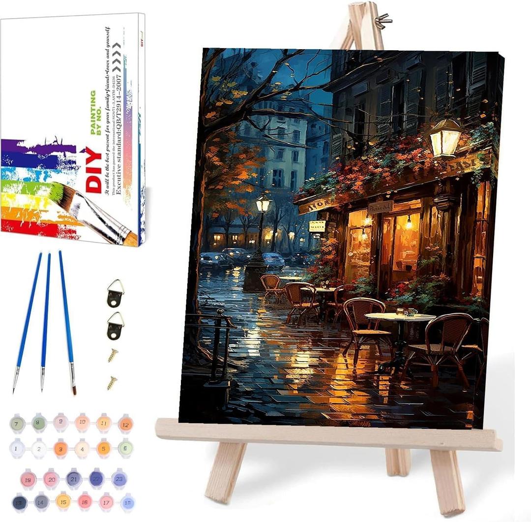Paint by Numbers for Adults with Framed Canvas,Paint by Numbers Kits with Wooden Easel Drawing Paintwork ,DIY Acrylic Oil Painting Kits with Brushes Nice Gift Box for Home Wall Decor(12x16 Inch)