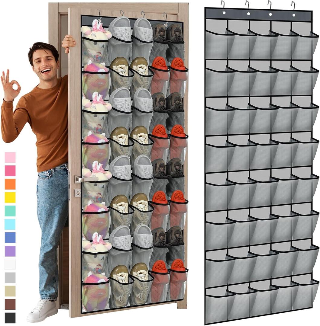 Windyun 40 Over The Door Shoe Organizer, Large Mesh Pocket Hanging Shoe Rack Hanger Large Capacity Gray Behind The Door Storage Holder for Dorm College Closet Entryway Bedroom Utility Room Women Men