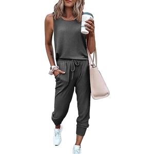 PRETTYGARDEN Women's Two Piece Outfit Sets Casual Summer Sleeveless Matching Lounge Wear Spring Travel Clothes Tracksuit (Medium, Dark Grey)