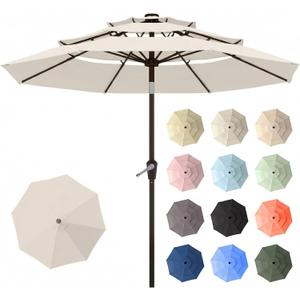 10ft Patio Umbrella, 3 Tier Outdoor Market Table Umbrellas with 8 Fiberglass Ribs and Push Button Tilt, Windproof, Vented Canopy, UV Protection for Deck, Pool, Backyard