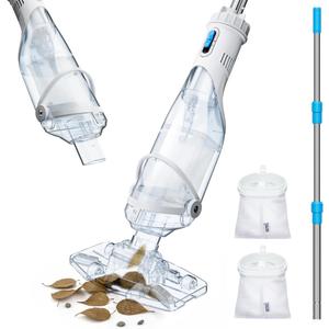 InoKraft Cordless Pool Vacuum Cleaner, Rechargeable, Handheld Pool Vacuum for Above Ground and Inground Pools, Transparent Head, 59 Extendable Pole, for Leaves, Debris, Shallow Steps, Blue