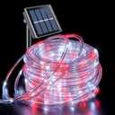 JMEXSUSS 200 LED Solar Rope Lights, 72ft IP 65 Outdoor Waterproof Christmas Lights With 8 Modes, Red and White for Fence Yard Walkway