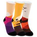 Deepfuls Desert Sunset Crew Socks for Women Men, 3 Pairs Mountain Sun Palm Tree Bird Pattern Novelty Socks, Colorful Scenic Casual Dress Socks
