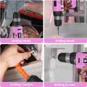 FADAKWALT Cordless Drill Set, 20V Electric Power Drill With Battery And Charger, 30N Torque, 21+1 Settings, 3/8-Inch Keyless Chuck, Driver Bits Kit, LED Light (Pink)
