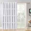 Room Divider Curtains, Boho Ruched Blackout Window Treatments with 3 Rows of Butterfly Flowers, Rustic Rod Pocket Sliding Door Curtains, 100" W x 84" L, White (LQ-30)