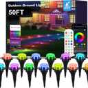 Outdoor Ground Lights, 50FT Smart RGB Pathway Lights with APP/Remote Control, Music Sync, Timer Function, IP67 Waterproof Wired Color-Changing Pathway Light for Garden, Courtyard, Lawn and Parties