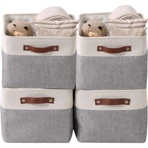 DECOMOMO Storage Baskets for Shelves - Fabric Closet Organizers and Storage Bins, Perfect Baskets for Organizing Closet Toys Nursery (Grey and White, XL - 4 Pack) (Extra Large/4P)