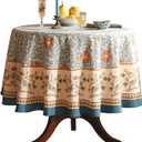 patdrea Designer French Linen Blue Round Table Cloth,Vintage Floral Tablecloth,Colorful Decoration Fall Table Cover Kitchen Dining for Tea Party,Thanksgiving, Christmas,Diameter 67"-Wensel