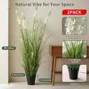 Artificial Grass Plant with White Delphinium Silk Flowers 4ft 2-Pack, Fake Ornamental Onion Grass in Pot, 48in Tall Floor Grass Plants for Decor, Indoor Decorative Flowers & Plants