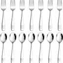 LIANYU Kids Silverware Set, 14 Pieces Stainless Steel Toddler Utensil Set with Small 7 Forks and 7 Spoons, Children Safe Flatware Cutlery for Self-Feeding, Food Grade & Cute Pattern, Dishwasher Safe