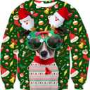 Mens Ugly Christmas Sweater Novelty 3D Graphic Long Sleeve Junior Xmas Sweatshirt Size S-3XL (Green, S)