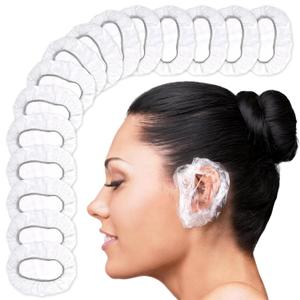 200 Pcs Ear Covers for Shower 1.97x0.7" Disposable Ear Covers for Hair Dye, Stretchable up to 4.6" Splash-Resistant, Lightweight Plastic, Comfortable to Wear | Suitable for Home, Spa, and Travel