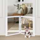 LZRS Clear Dog Gate for Indoor Use - Transparent Pet Fence with Solid Hardwood and Plastic Board, Stylish & Durable freestanding Pet Gate for Doorways, Stairs and Hallways-2 Panel White 24"