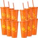 12 Pack Thanksgiving Reusable Cups with Lids and Straws 24 oz Autumn Plastic Tumblers Bulk Water Bottles Fall Plastic Cups for Coffee Drinks Beer Juice Thanksgiving Party Favors Supplies