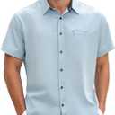 GSOU SNOW Mens Fishing Shirts Short Sleeve Button Up Hiking Shirt Cooling Quick Dry Vented
