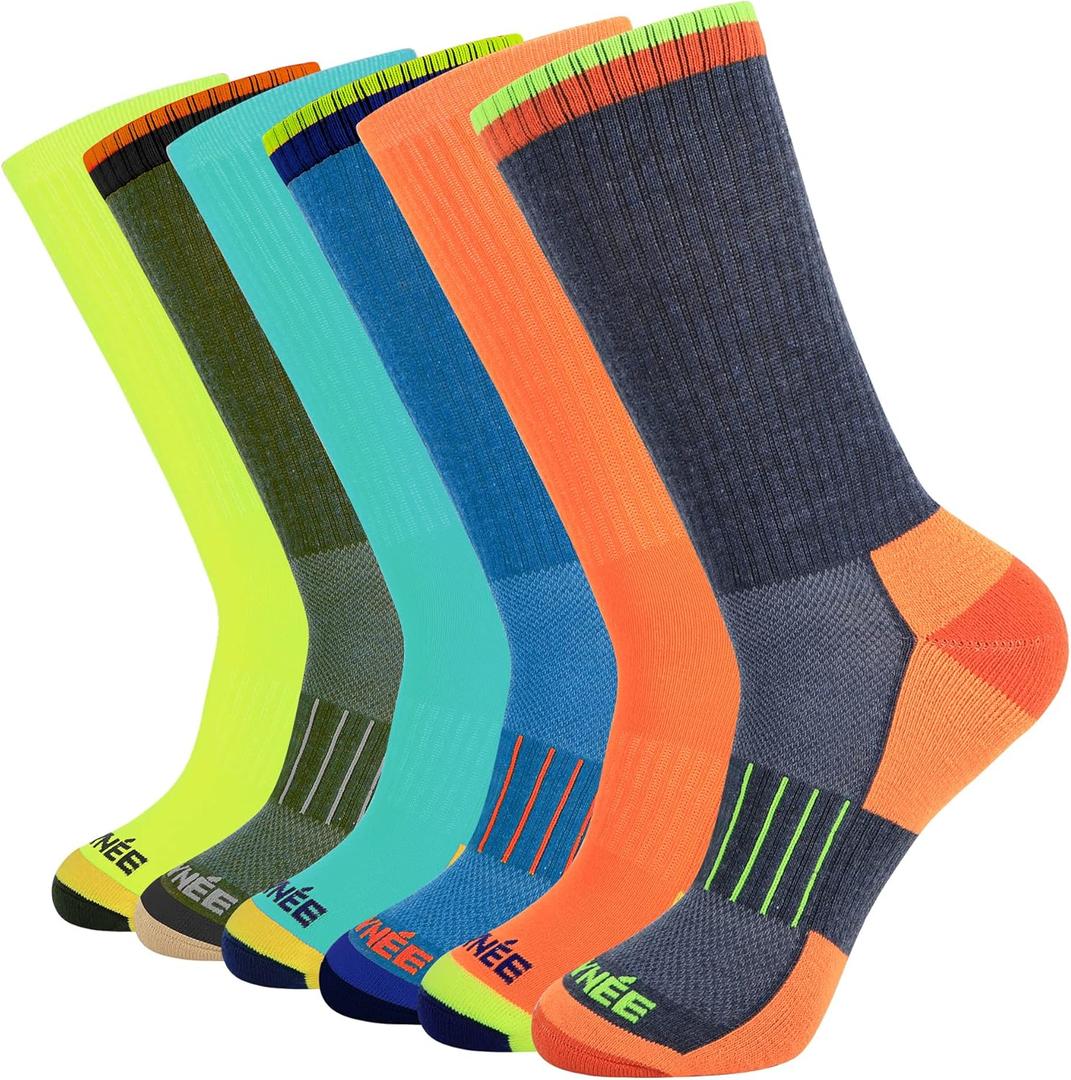 JOYNE Mens Athletic Crew Cushion Socks for Running and Workout 6 Pack,Multicolor,Sock Size:10-13 (Large)