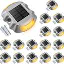 VOLISUN Solar Deck Lights Driveway Dock Lights, 16-Pack Led IP68 Waterproof Outdoor Warning Step Lights for Driveway Sidewalk Garden Pathway Yard(Warm White, Auto On/Off