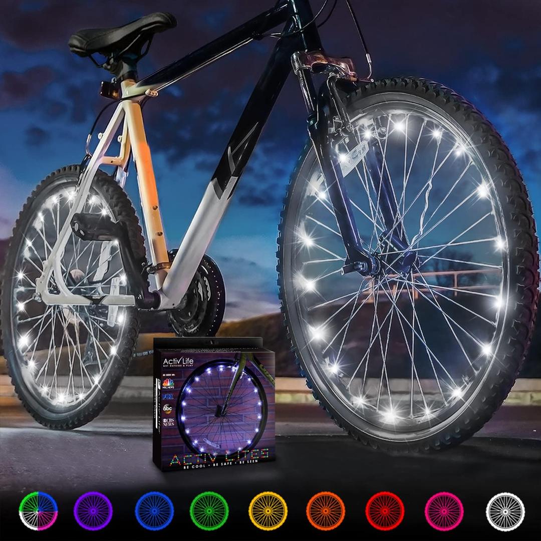 Activ Life 2-Tire Pack LED Bike Wheel Lights with Batteries Included, Get 100% Brighter and Visible from All Angles for Ultimate Safety and Style (White)