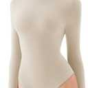 REORIA Women's Turtle Neck Long Sleeve Bodysuit Basic Slim Fit Double Lined Lightweight Layering Top for Fall & Winter, S