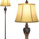 Sucolite Vintage Floor Lamp for Living Room, Traditional Farmhouse Tall Standing Lamp, Mid-Century Antique Pole Lamp for Bedroom Reading with White Fabric Shade, Rustic Bright Lighting Home Decor