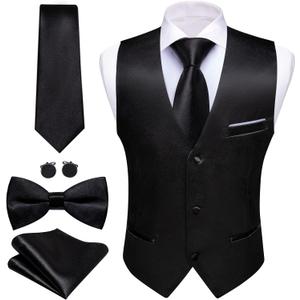 Barry.Wang Mens Formal Business Suit Vest Slim Fit Casual Solid Color Dress Waistcoat Tie Bow Tie Set Wedding Party (L)