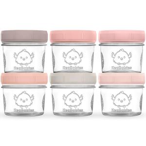 KeaBabies 6pk 4oz Glass Baby Food Containers with Lids  LeakProof, Microwavable Small Glass Jars, Baby Purees & Toddler Snack Storage Containers, BPAFree, Dishwasher & Freezer Safe (Roseate)