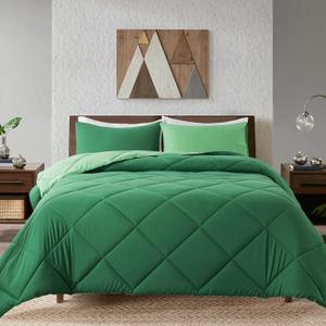 Decroom Lightweight King Comforter Set with 2 Pillow Sham - 3 Pieces Set - Quilted Down Alternative Comforter/Duvet Insert for All Season - Olive Green/Grass Green - King Size