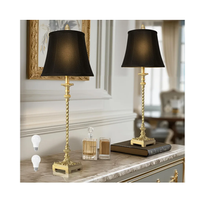 33'' Tall Vintage Table Lamp Set of 2, Candle Stick Buffet Lamps with Gold Leaf Finish and Black Linen Shades, 3-Way Dimmable Bulbs Included, Nightstand Lamps for Living Room Bedroom Dinning Entryway