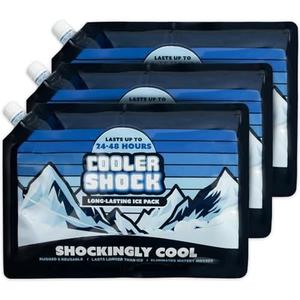 Cooler Shock Reusable Ice Packs for Cooler - Long Lasting Cold Freezer Packs for Coolers and Lunch Boxes - Cooler Ice Packs for Camping Gear, Fishing, Road Trips, Beach Must Haves, 3-pac