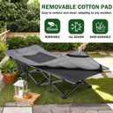 Mopaicot Camping Cot for Adults, Adjustable Headrest Folding Bed, Comfortable Cushion, Portable Sleeping Bed for Camp, Supports 450 lbs with Carry Bag, Large