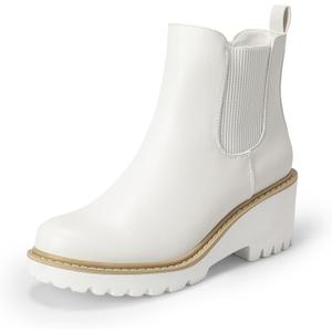 DREAM PAIRS Women's Wedge Chelsea Ankle Boots Fashion Round Toe Low Wedge Heel Platform Booties Shoes (White), 8.5