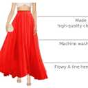 v28 Women Full/Ankle Length Elastic Pleated Retro Maxi Chiffon Long Skirt (Red, L)
