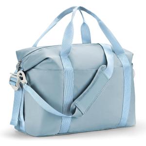Percover Weekender Travel Duffel Bag for Women, Lightweight Soft-Structure 33L Carry-On, Water-Resistant Nylon with Shoulder Strap & Trolley Sleeve, Personal Item Friendly, Sky Blue, 22.83 x 7.48 x 16.14 inches