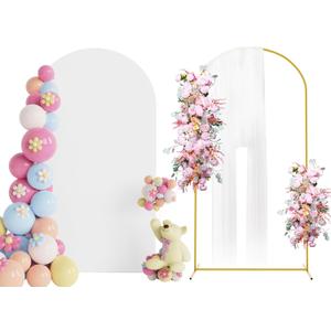 Putros 7.2ft Metal Arch Stand with Cover White Spandex Fitted Wedding Arch Cover and Round Top Chiara Backdrop Stand Set for Birthday Party Baby Shower Decoration
