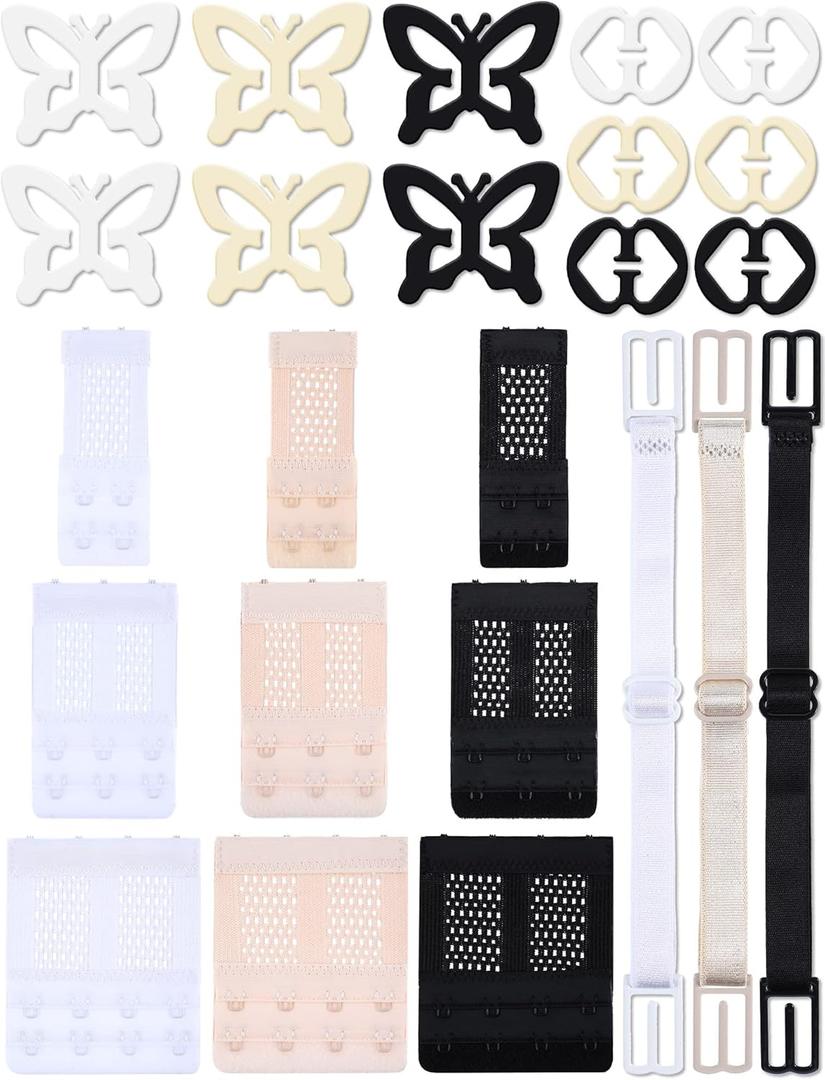 Boao 24 Pieces Bra Strap Clips to Make Racerback, Bra Strap Holders, Elastic Extenders 2,3,4 Hook Accessory Adjustable Connector Clip Non Slip Clips for Women