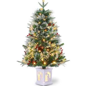 3 Ft Pre-Lit Christmas Tree, Artificial Christmas Trees with Lighting, Xmas Trees with 78 Led Lights, Christmas Decoration for Home, Office, Easy Assembly (Snowman Base-8 Modes-b)
