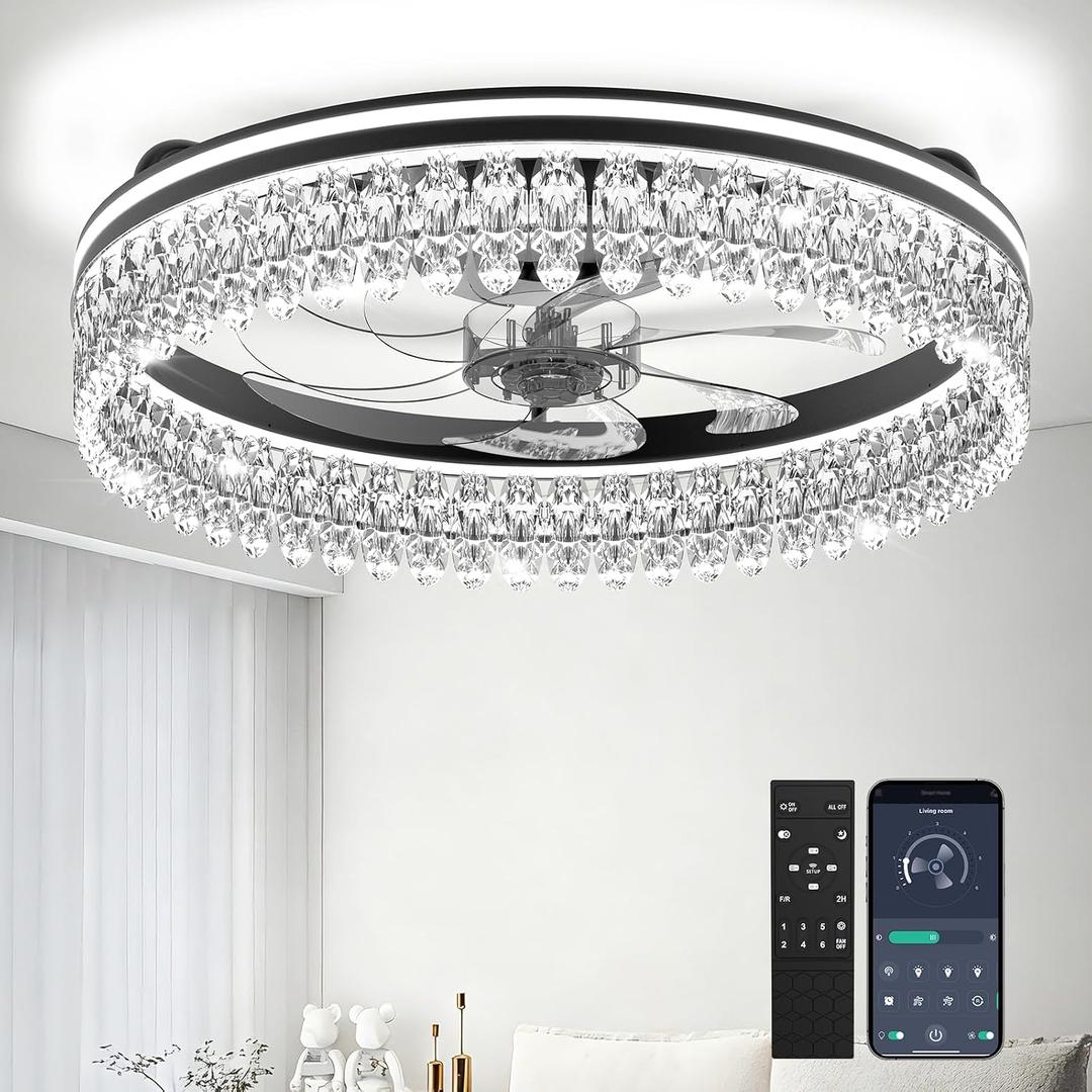 Ceiling Fan with Lights,20" Flush Mount Ceiling Fans,6 Speeds 3CCT Dimmable LED, Quiet DC Motor for Bedroom Living Room Modern Ceiling Fans with Light