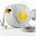 1/2" x 130 ft Retractable Garden Hose Reel, Heavy Duty Water Hose Reel | Any Length Lock, 180Swivel, Wall Mounted Water Hose with 8-Function Nozzle for Cleaning, Watering(Yellow)
