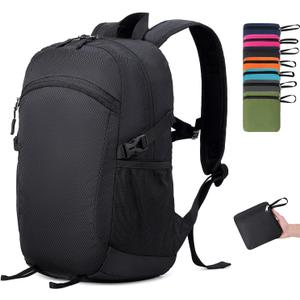 Five Substances Lightweight Packable Foldable Collapsible Travel Backpack Water-Resistant Hiking Daypack for Women Men (Black, Large)