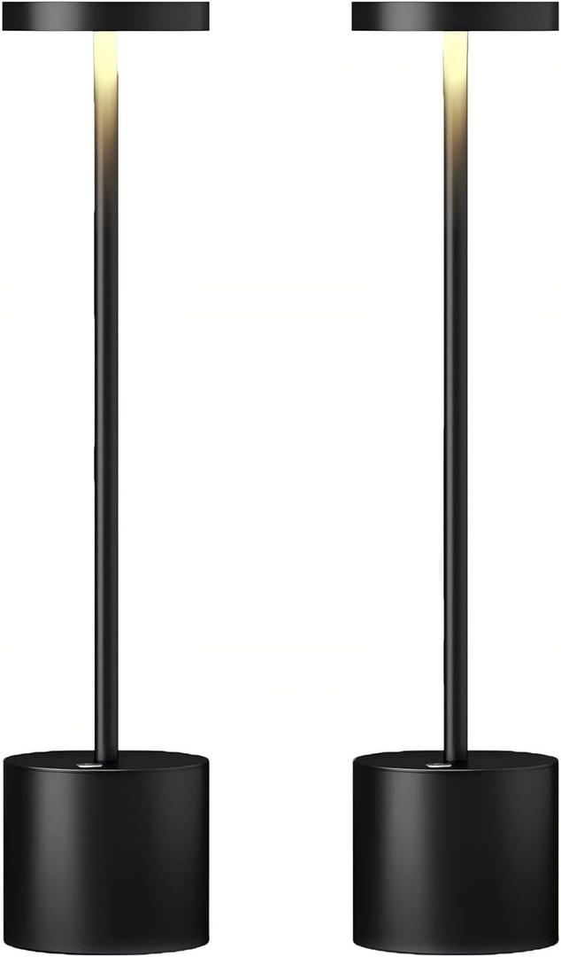 Cordless Rechargeable Battery Operated Dining Table Lamp 6000 mAh LED Desk Lamps 13.5 inches 3-Level Light Color Adjustable Dimmable Brightness for Reading/Restaurant/Study, Pack of 2