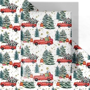 WRAPLULU Christmas Truck Wrapping Paper - 4 Jumbo Sheets, 28 * 40 Inches - Vintage Country Tree Xmas Gift Wrapping Paper, Perfect for Kids Adults Christmas' Gift and Winter