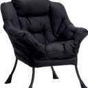 HollyHOME Lazy Chair with Armrest and Side Pocket, Comfy Accent Lounge Chair,Leisure Sofa Armchair for Living Room, Bedroom, Dorm, or Small Spaces, Oversized Reading Sofa Chair,Black